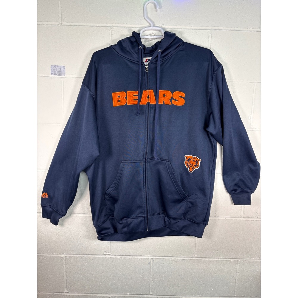 Majestic Chicago Bears Full Zip Hoodie Mens 2XL Navy Blue NFL Sweatshirt
